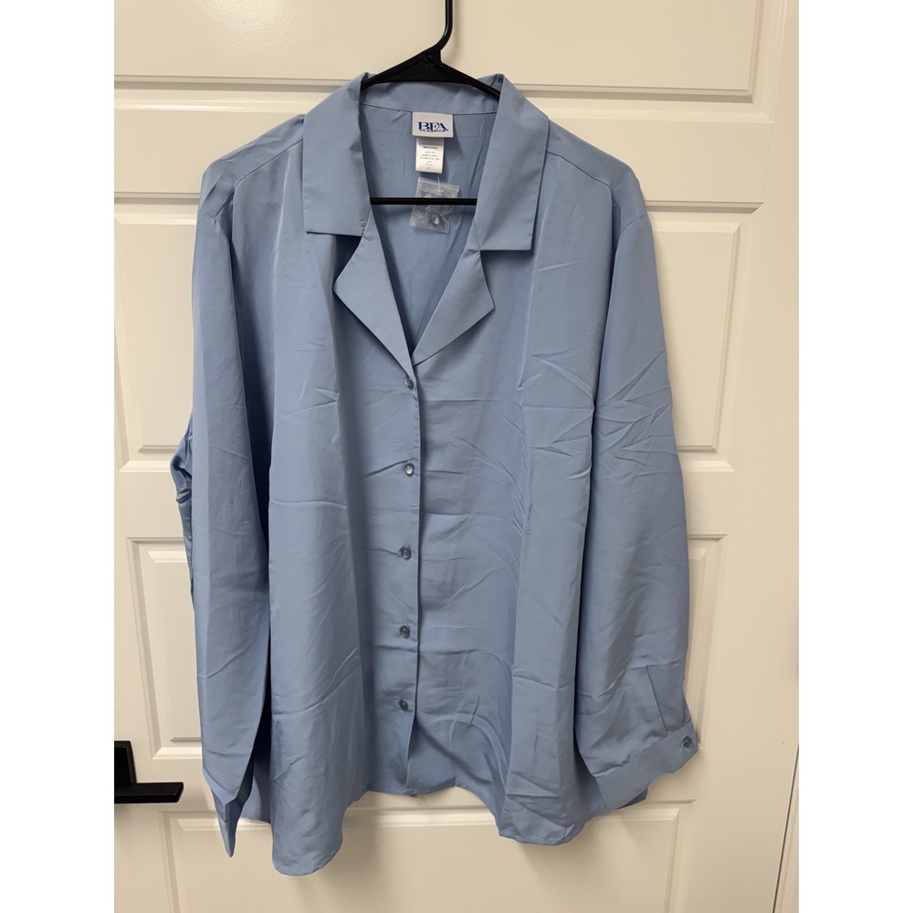 BFA Classics Womens Blouse Button Front Collared Light Blue Plus Size 26W NWT